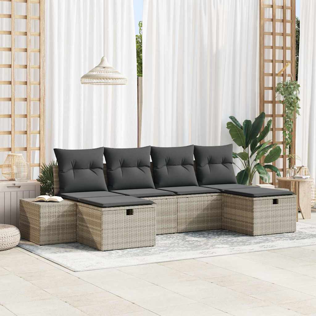 Garten-Sofa-Set mit Kissen 6 pcs Hellgrau Poly Rattan
